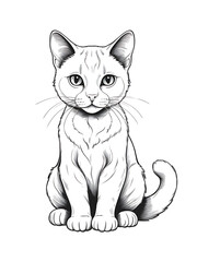 Cat flower  sketch with line white background outline  coloring page ai generated