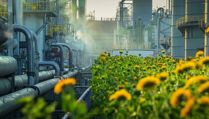 Industrial Infrastructure: Large Plant with Network of Pipes Amidst Greenery