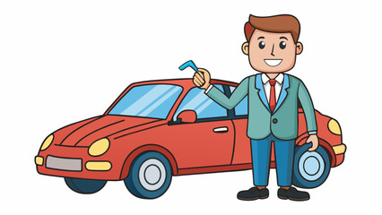businessman standing by car flat color vector face