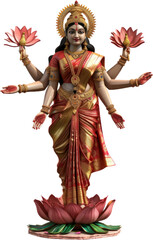 Fototapeta premium Hindu goddess Lakshmi statue with traditional saree and ornaments cut out on transparent background