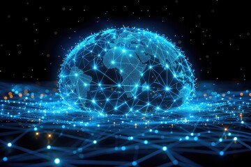 Earth Globe Low Poly Art A Beautiful Illustration of our Planet in Space with Connected Cosmic Dots and Lines