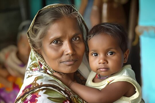 Grandmother holding a child, sharing a loving and protective embrace.