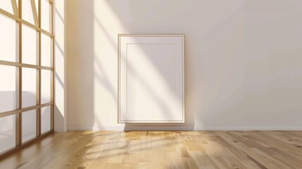 Beige living room interior, mock up gallery posters, Blank poster frame mock up.