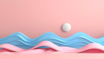 Tranquil 3d landscape  minimalistic hills under a soothing pastel colored sunrise