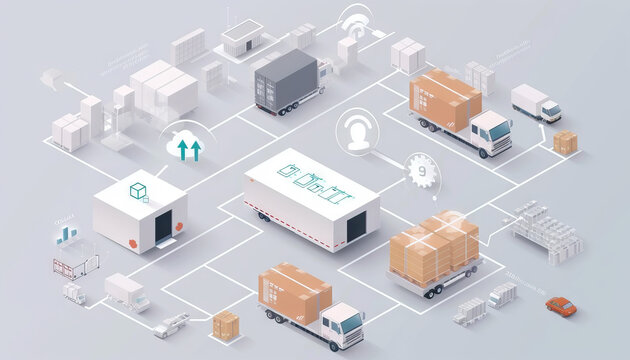 Digital Supply Chain Solutions, digital supply chain solutions with a diagram showing supply chain visibility, real-time tracking, and inventory optimization using digital technologies