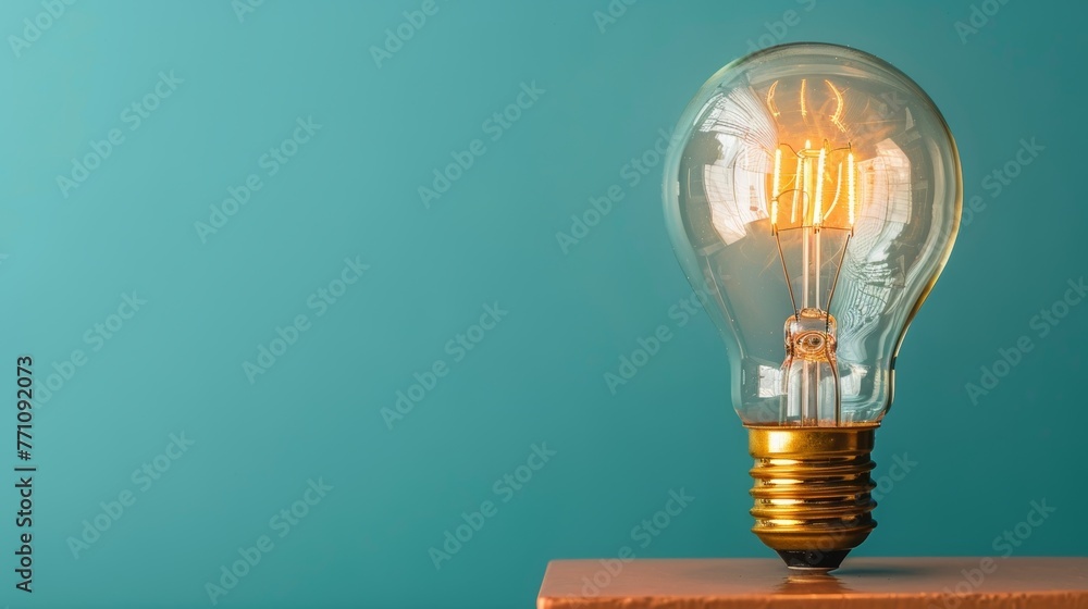 Aufkleber illuminated light bulb on block with room for text on solid color background for impactful messaging