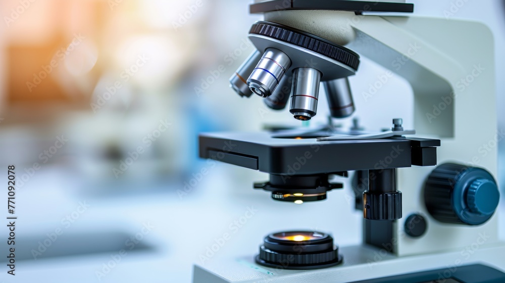 Poster dna research scientist in medical lab microscope analysis for health testing and technology usage