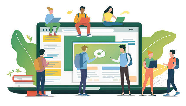 E-learning Platforms for Education, e-learning platforms for education with an illustration of students accessing online courses and interactive learning modules