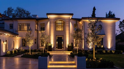 A main door design with integrated LED lighting, casting a warm and welcoming glow that highlights...