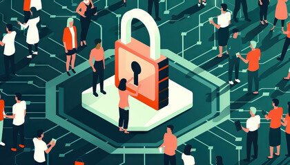 Data Privacy Awareness Campaign: Safeguarding Personal Information, data privacy awareness campaign with an illustration of people locking their personal data with a padlock
