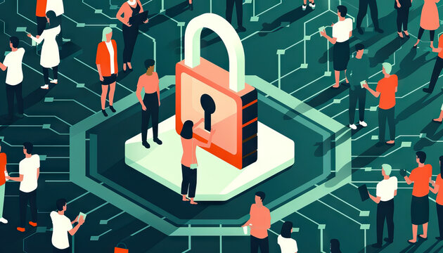 Data Privacy Awareness Campaign: Safeguarding Personal Information, data privacy awareness campaign with an illustration of people locking their personal data with a padlock