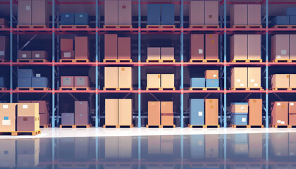 Warehouse Organization: Background Illustration of Inventory Storage with Efficient Shelving and Goods Distribution
