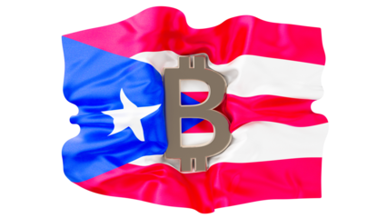 Bitcoin Emblem Merged with Puerto Rican Flag Ripples
