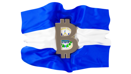 Bitcoin Emblem Blending with the National Flag of El Salvador