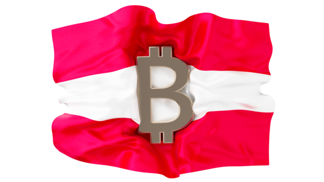 Cryptocurrency Meets National Pride: Bitcoin Symbol with Austrian Flag Artwork