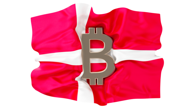 Bitcoin Symbol Intertwined with Danish Flag - Finance Meets Patriotism