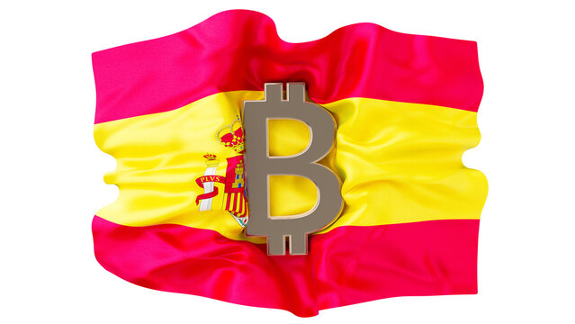 Bitcoin Symbol Superimposed on the Vibrant Spanish Flag - A Modern Twist on National Identity