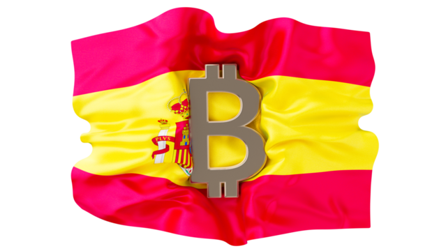 Bitcoin Symbol Superimposed on the Vibrant Spanish Flag - A Modern Twist on National Identity