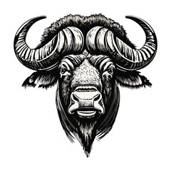 Hand drawn buffalo. Vector illustration of bull ink sketch engraving style.