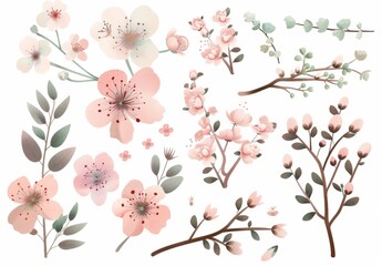 Springtime Florals: foral clip art depicting blooming flowers, budding branches, and fresh foliage