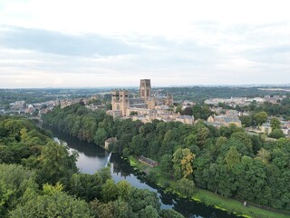 Panorama over Durham city including cathedral, castle, and the River Wear in Durham, UK
