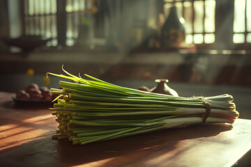Fresh lemongrass on a table - ingredient for essential oils