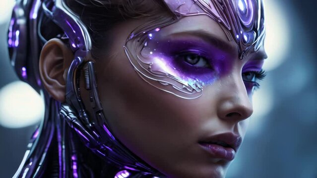 Female cyborg fashion profile close-up