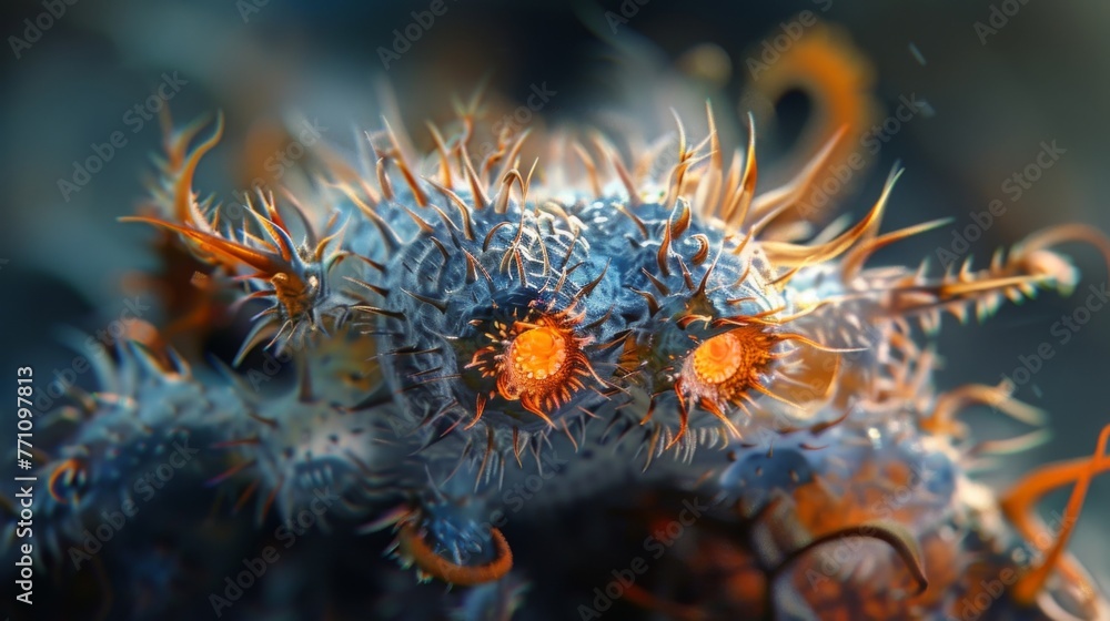 Poster the first image is a closeup of a singlecelled protozoan its body covered in menacing spikes and its