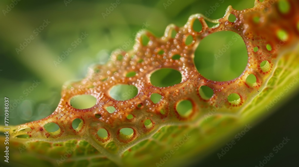 Poster a closeup image of a single stoma on a plant leaf showing its unique shape and structure. the guard 