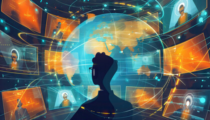 Virtual Meeting Experience: Capture the essence of virtual meetings with an image showcasing video conferencing technology and global connectivity