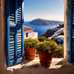 Hillside view of mediterranean tourist destination, Santorini summer vacation