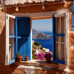 Hillside view of mediterranean tourist destination, Santorini summer vacation