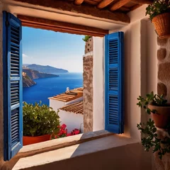 Poster Hillside view of mediterranean tourist destination, Santorini summer vacation © Kheng Guan Toh