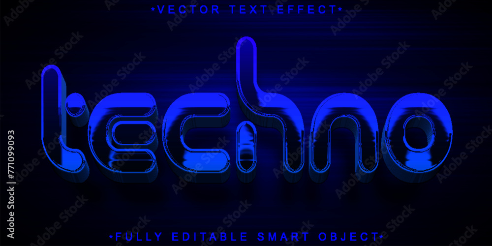 Poster blue techno shiny vector fully editable smart object text effect
