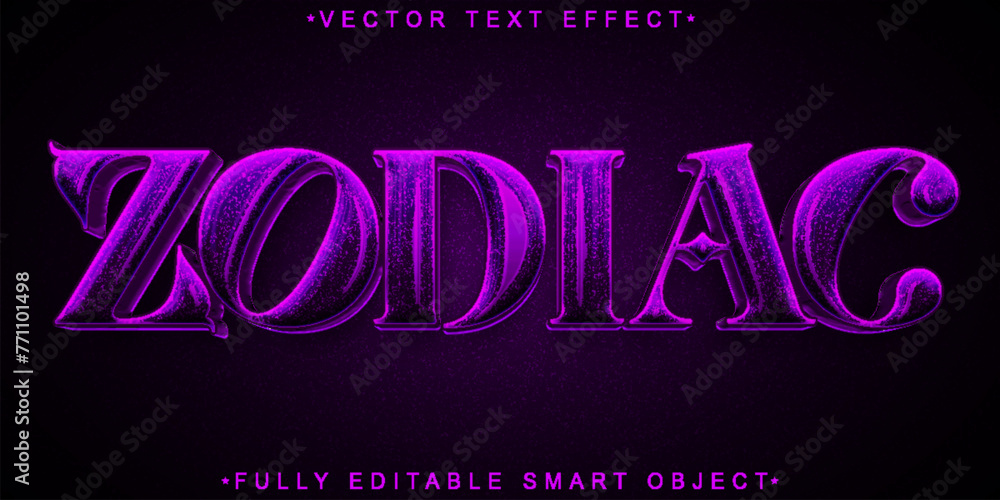 Poster shiny purple zodiac vector fully editable smart object text effect