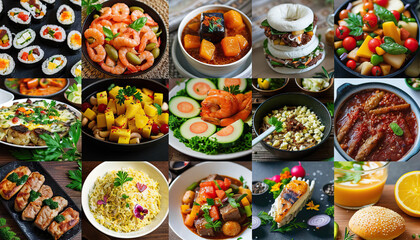 Diverse Culinary Delights: A vibrant collage of international dishes, showcasing the diversity and richness of global cuisine
