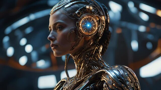 Female cyborg cranial implant glow