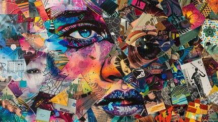 Detailed close-up of a colorful and diverse collage, featuring artistic and creative designs perfect for wallpaper.