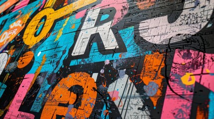 Close-up of a vibrant wallpaper design featuring artistic typography and lettering, adding creative...