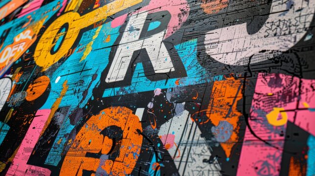 Close-up of a vibrant wallpaper design featuring artistic typography and lettering, adding creative flair to any space.