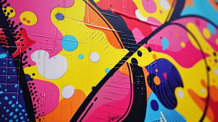 In this detailed close-up, vibrant pop art wallpaper brings a burst of color and creativity to the room, enhancing its aesthetic appeal. - obrazy, fototapety, plakaty