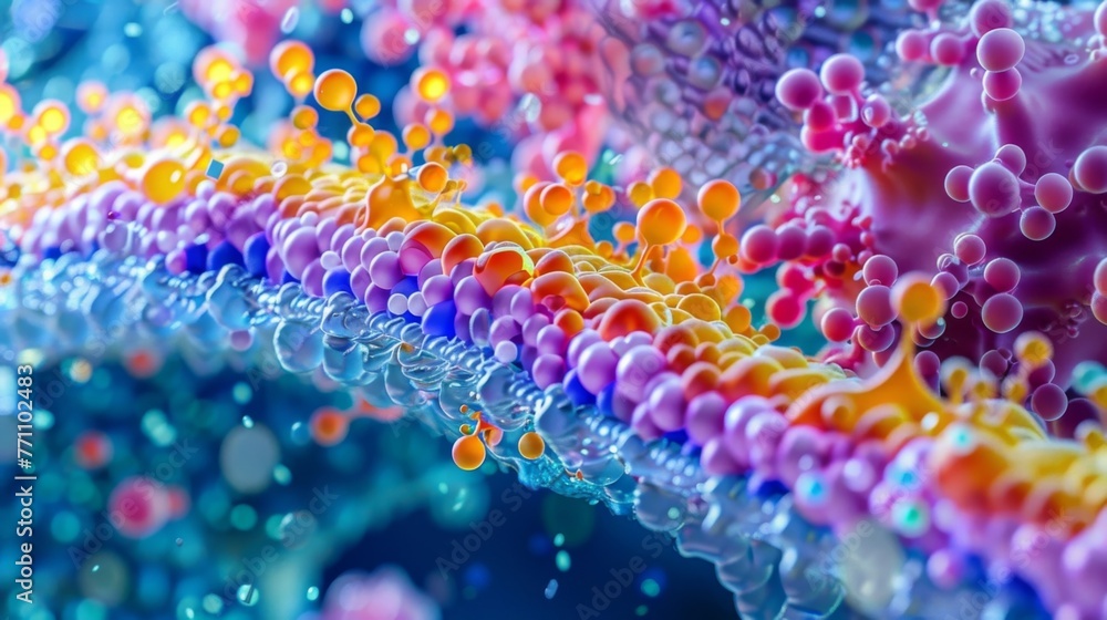 Poster a striking closeup of the cell membrane revealing its mosaiclike composition of phospholipids and em