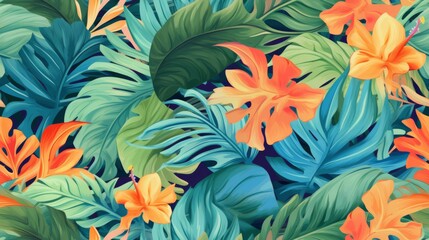 Creative tropical green leaves layout, background. Nature spring concept. Flat lay