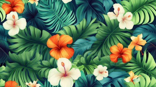Creative tropical green leaves layout, background. Nature spring concept. Flat lay