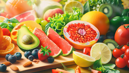 Healthy Lifestyle Choices: An array of nutritious foods, exercise routines, and wellness tips for a balanced and active lifestyle