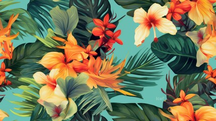 Creative tropical green leaves layout, background. Nature spring concept. Flat lay