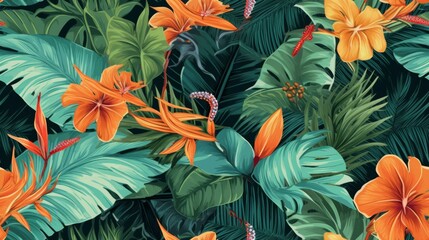 Creative tropical green leaves layout, background. Nature spring concept. Flat lay