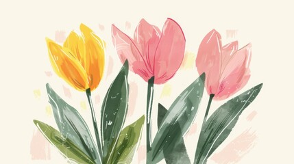 Fototapeta premium Tulips, oil painting background. Nature background