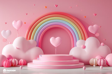 3D podium banner cylinder stand product display for Valentine's Day. Happy Valentine's.