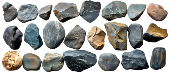 "Smooth Stones PNG: Natural River Rocks Isolated on White | Transparent Background, hand edited generative AI